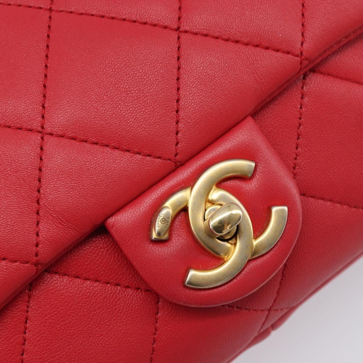 CHANEL Matelasse25 Hand Bag Lamb Skin 2way Red Gold CC Auth 167820SAM