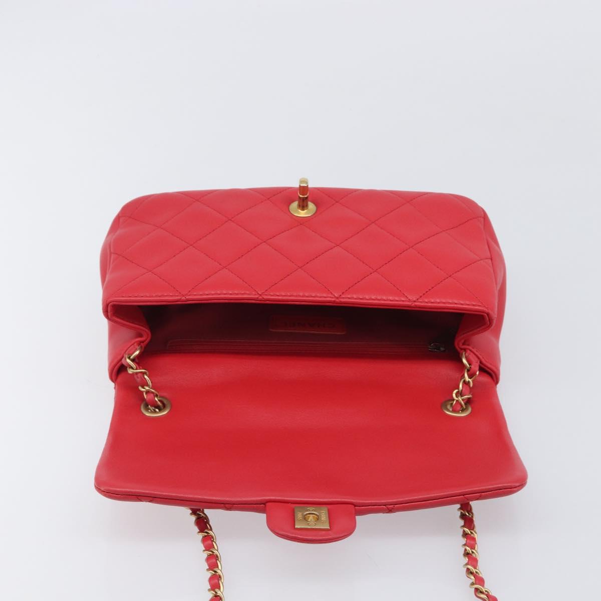 CHANEL Matelasse25 Hand Bag Lamb Skin 2way Red Gold CC Auth 167820SAM