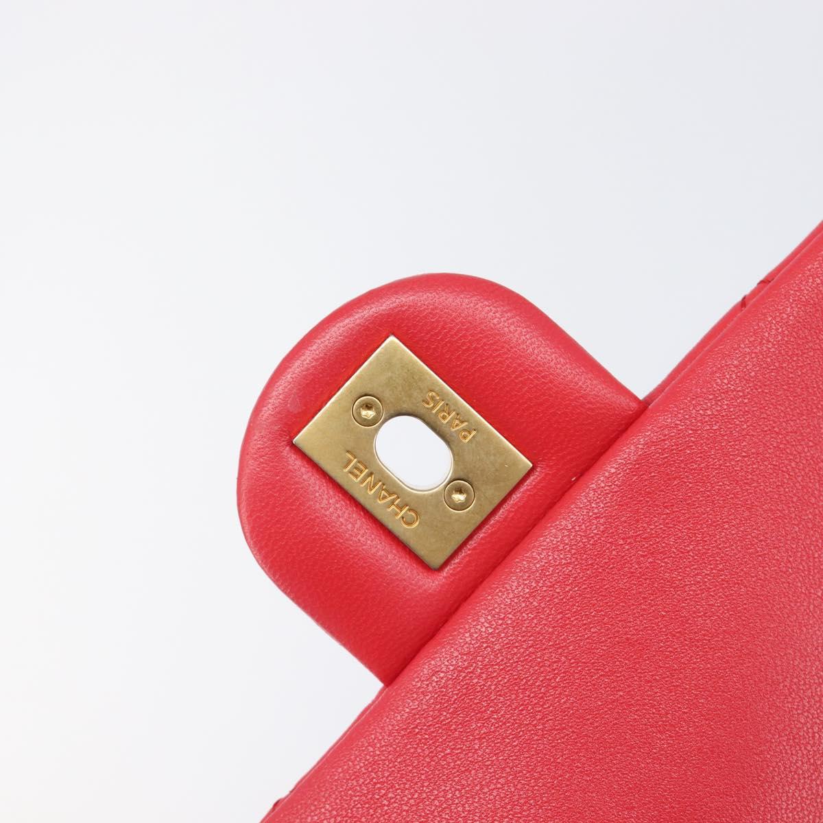 CHANEL Matelasse25 Hand Bag Lamb Skin 2way Red Gold CC Auth 167820SAM