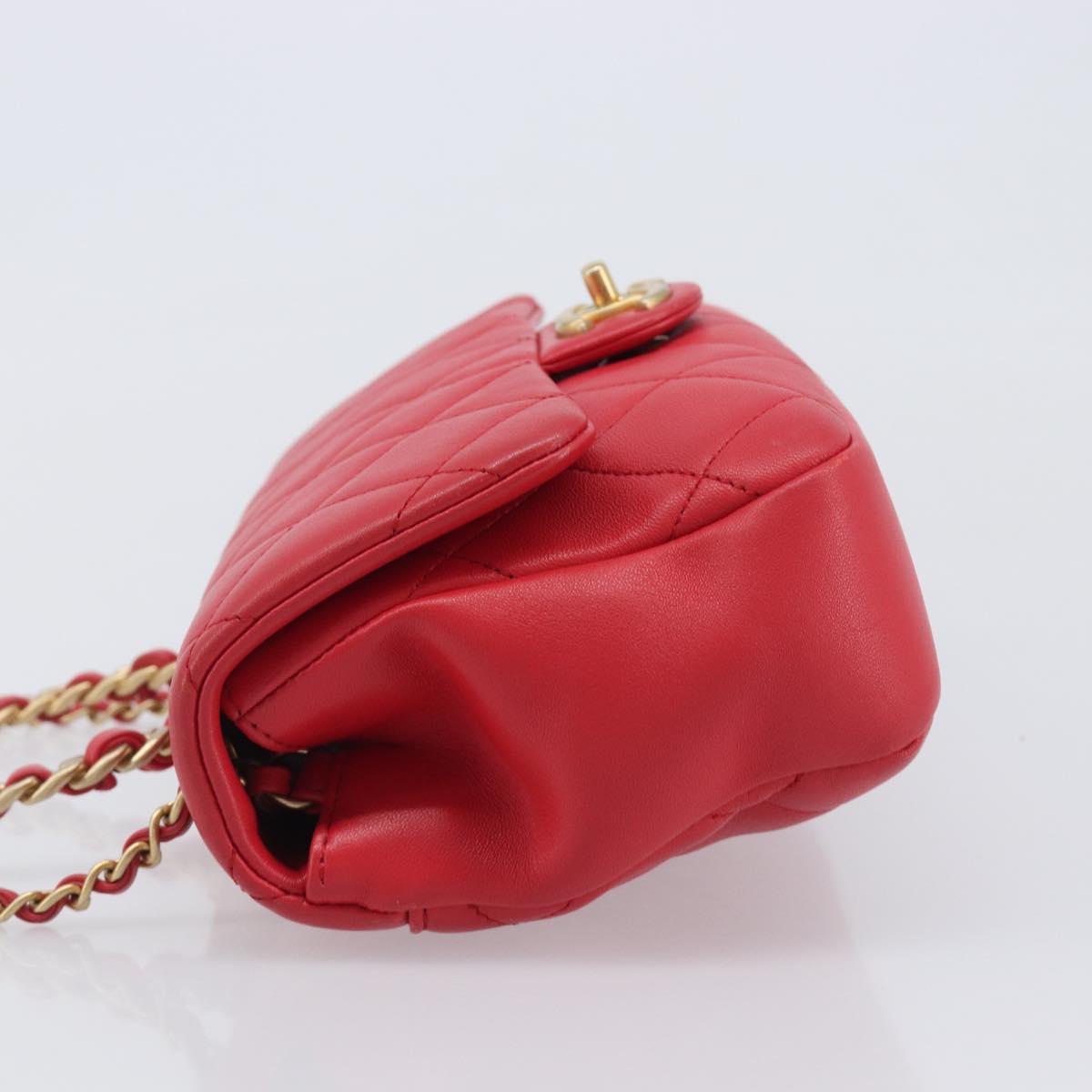 CHANEL Matelasse25 Hand Bag Lamb Skin 2way Red Gold CC Auth 167820SAM