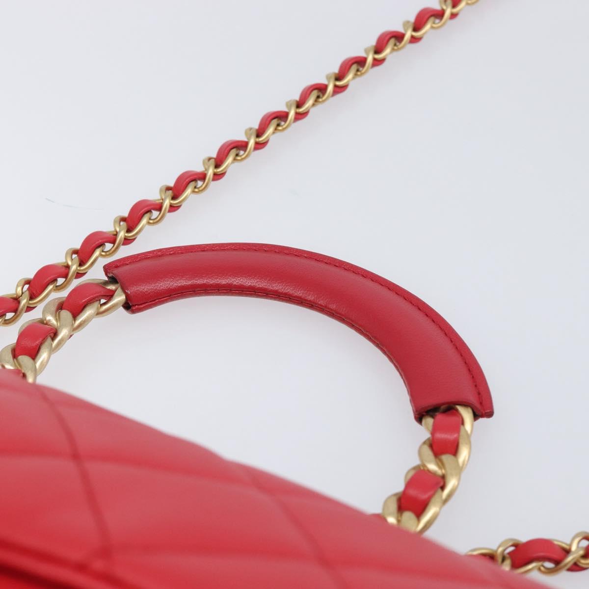 CHANEL Matelasse25 Hand Bag Lamb Skin 2way Red Gold CC Auth 167820SAM