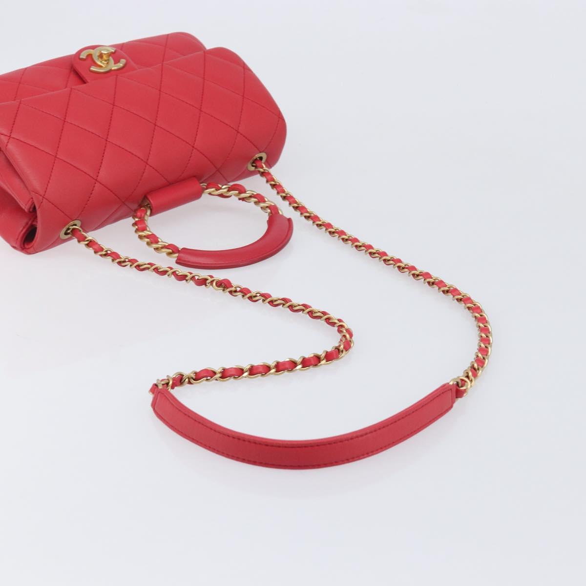 CHANEL Matelasse25 Hand Bag Lamb Skin 2way Red Gold CC Auth 167820SAM