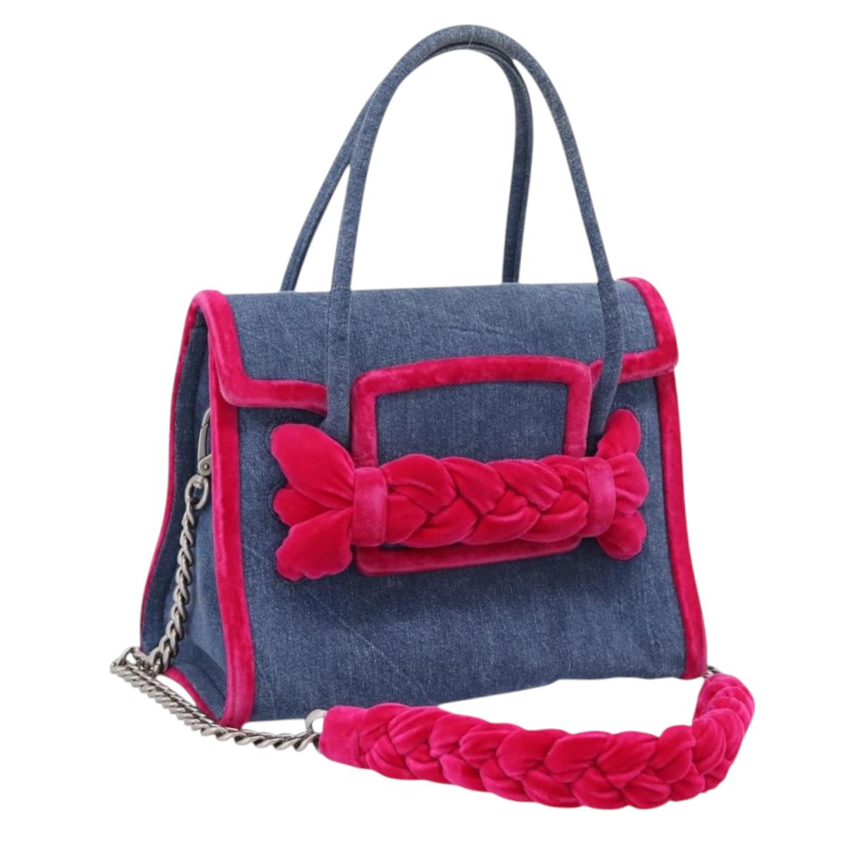 Miu Miu Hand Bag Denim 2way Navy Silver Auth 167821M
