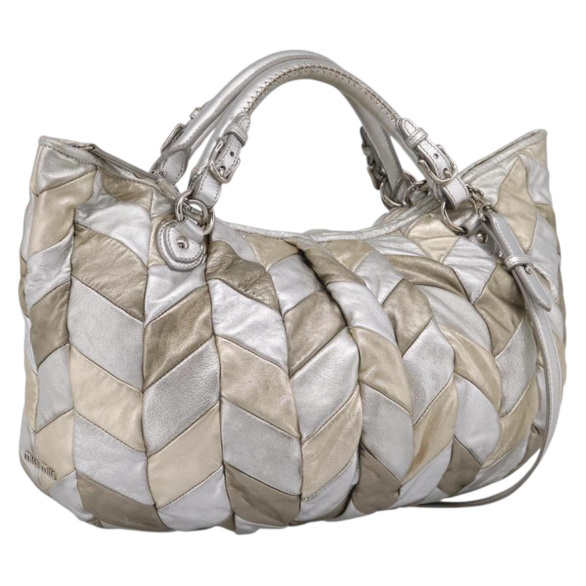 Miu Miu Hand Bag Leather 2way Silver Gold Auth 167822A
