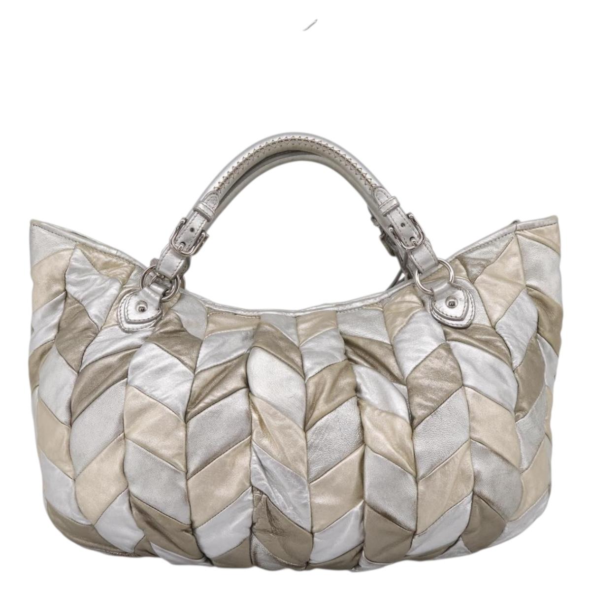Miu Miu Hand Bag Leather 2way Silver Gold Auth 167822A