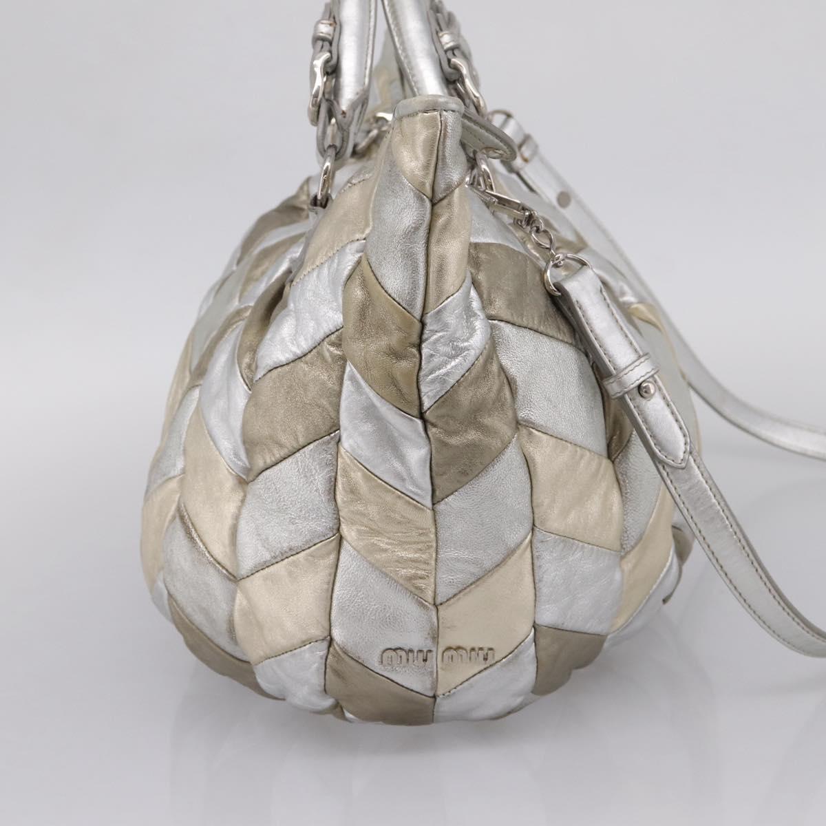 Miu Miu Hand Bag Leather 2way Silver Gold Auth 167822A