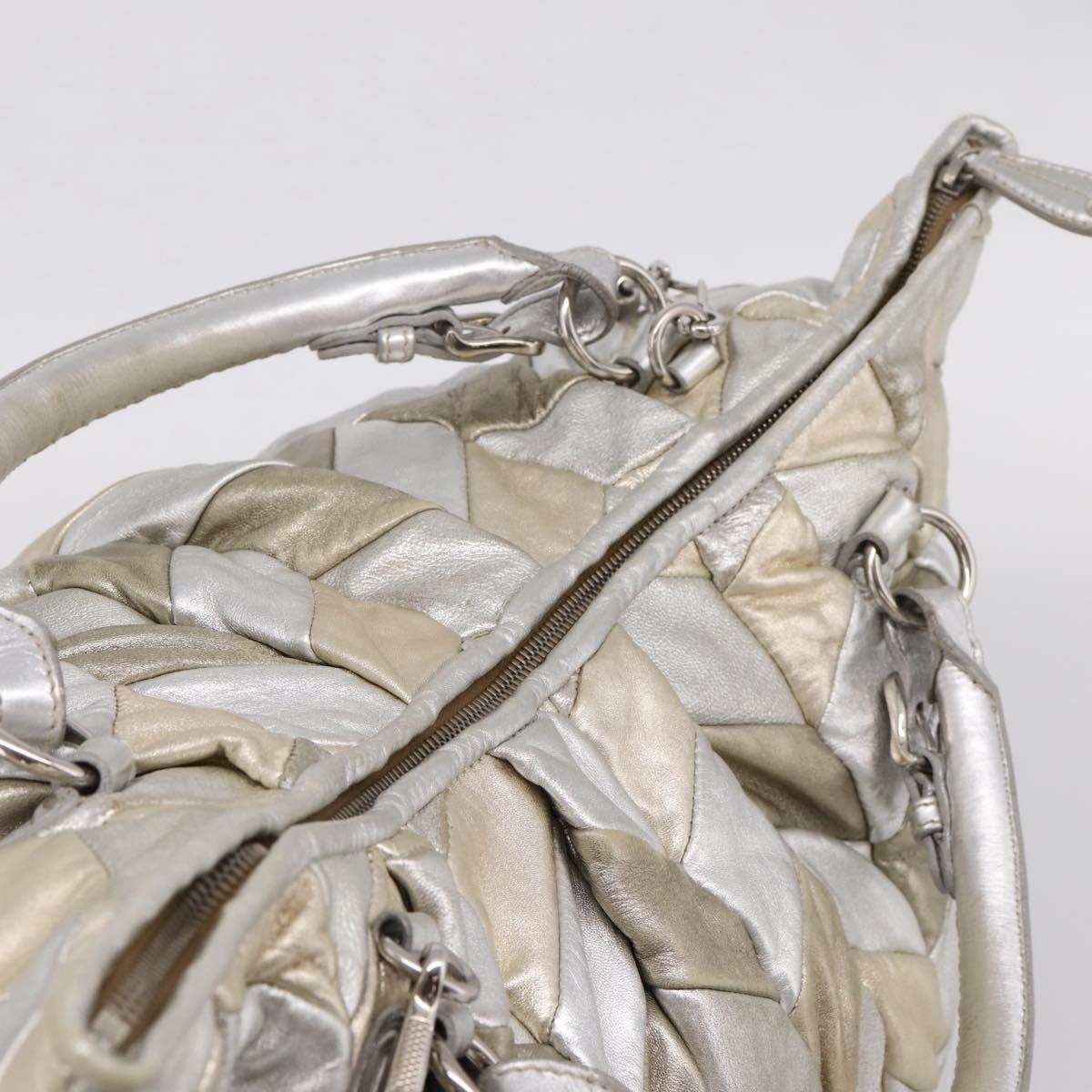 Miu Miu Hand Bag Leather 2way Silver Gold Auth 167822A