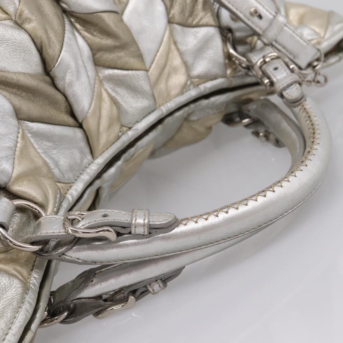 Miu Miu Hand Bag Leather 2way Silver Gold Auth 167822A