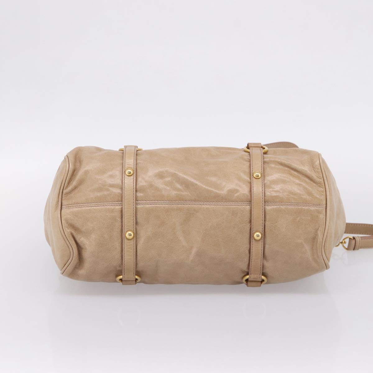 Miu Miu Hand Bag Leather 2way Beige Gold Auth 167823M