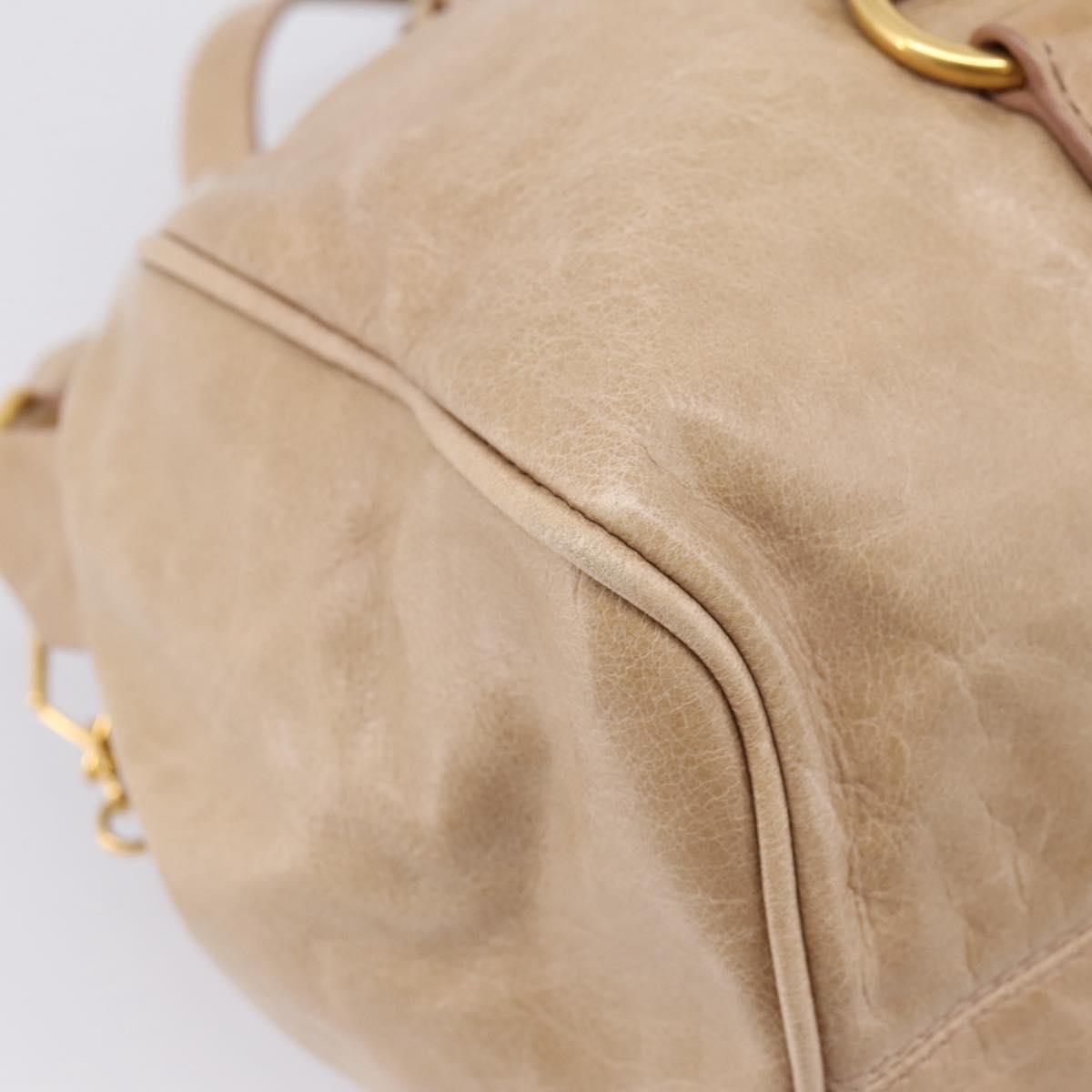 Miu Miu Hand Bag Leather 2way Beige Gold Auth 167823M