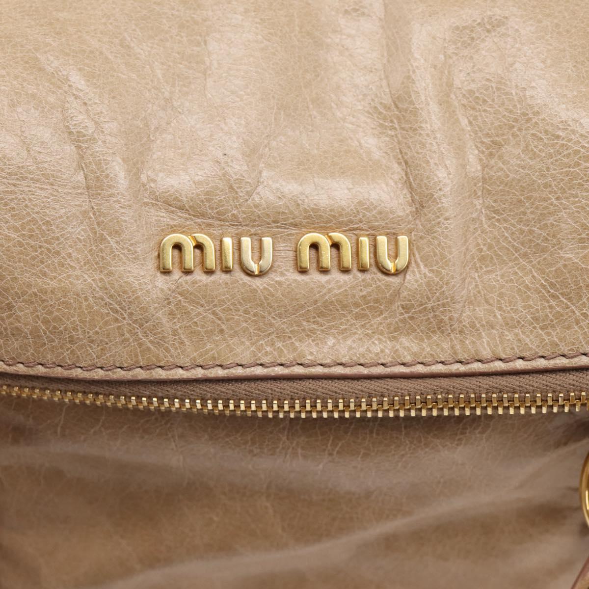 Miu Miu Hand Bag Leather 2way Beige Gold Auth 167823M