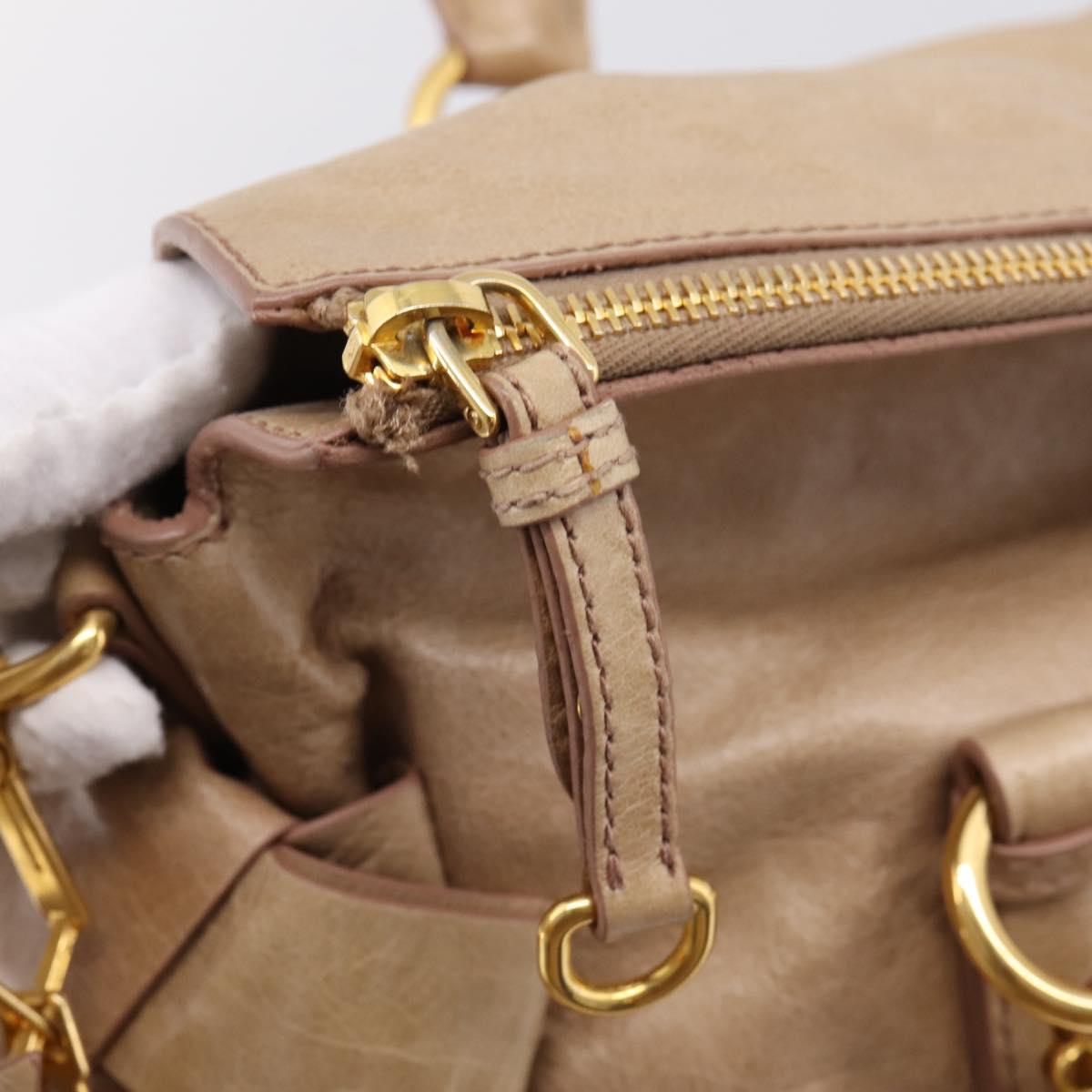 Miu Miu Hand Bag Leather 2way Beige Gold Auth 167823M