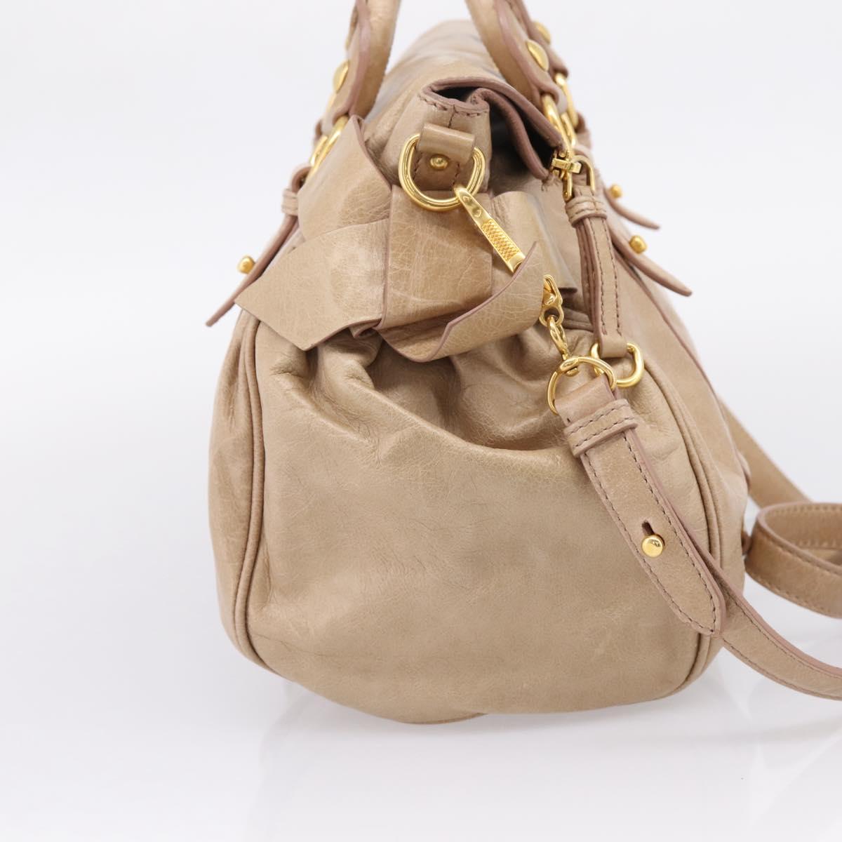 Miu Miu Hand Bag Leather 2way Beige Gold Auth 167823M