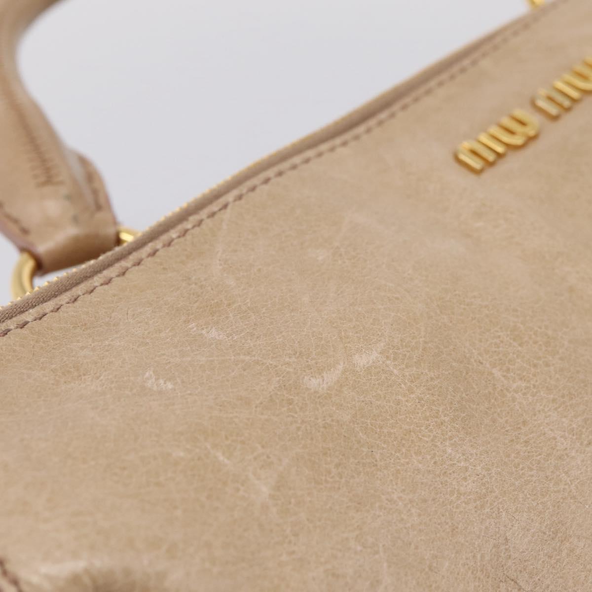 Miu Miu Hand Bag Leather 2way Beige Gold Auth 167823M