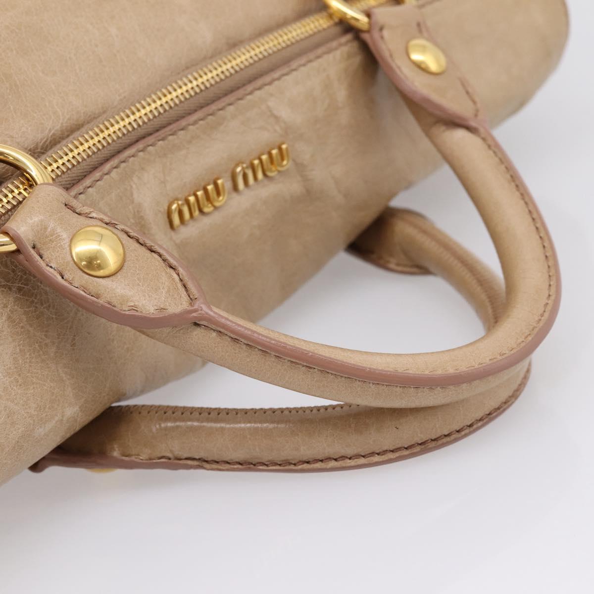 Miu Miu Hand Bag Leather 2way Beige Gold Auth 167823M