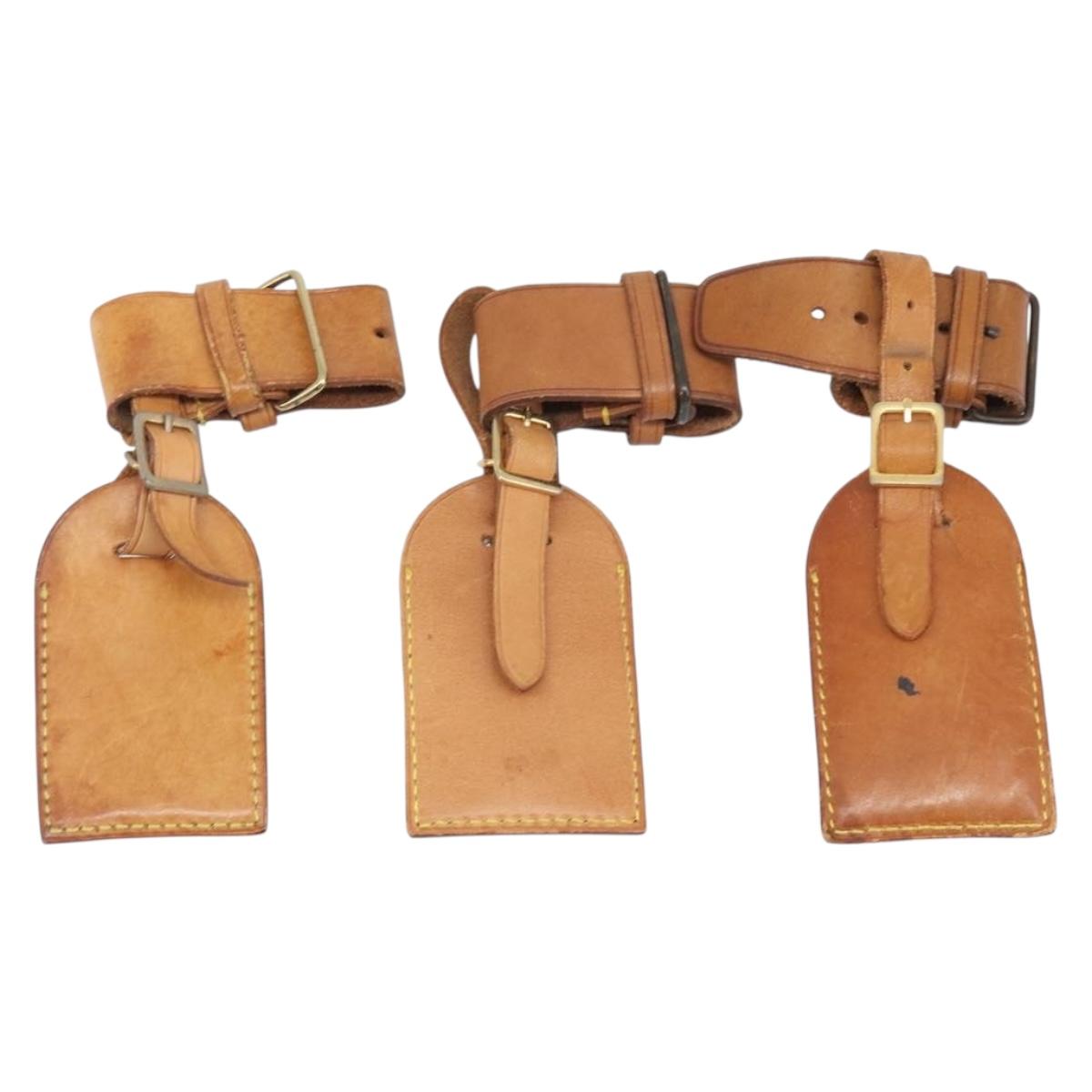 LOUIS VUITTON Name Tag Leather 10 Set Beige LV Auth 167824
