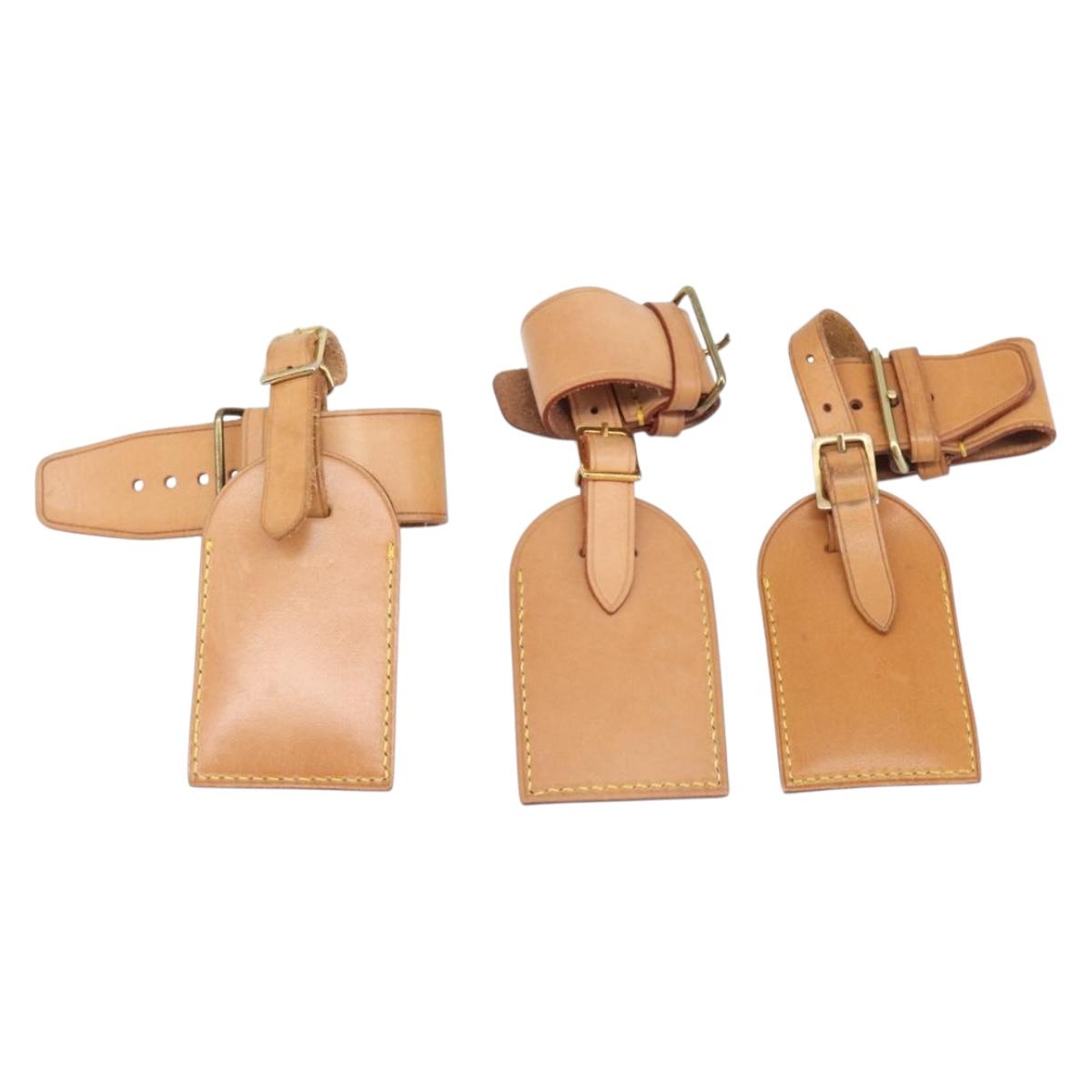 LOUIS VUITTON Name Tag Leather 10 Set Beige LV Auth 167825