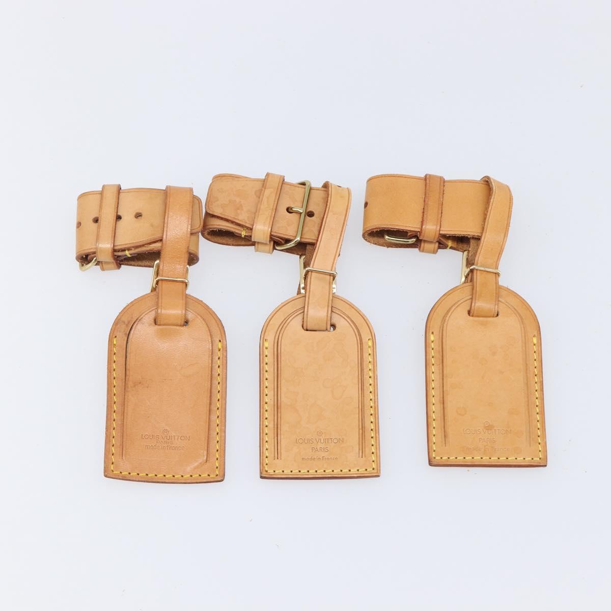 LOUIS VUITTON Name Tag Leather 10 Set Beige LV Auth 167825