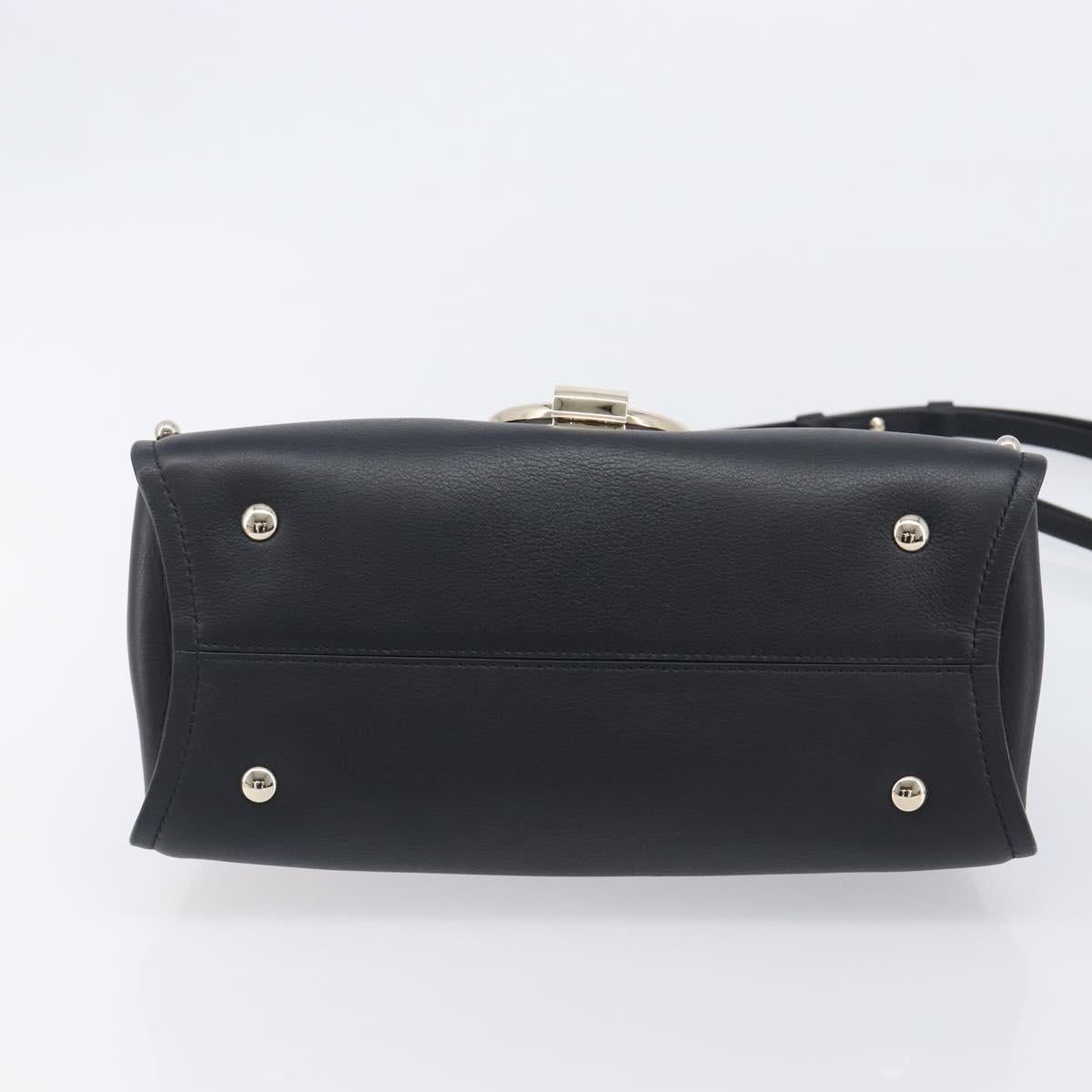 Salvatore Ferragamo Gancini Hand Bag Leather 2way Black Gold Auth 167828V