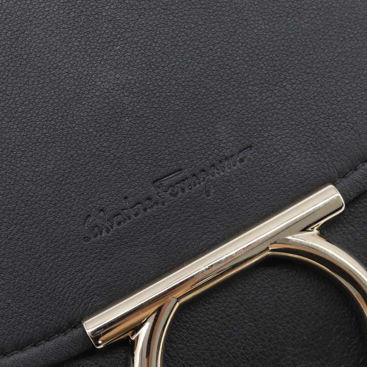 Salvatore Ferragamo Gancini Hand Bag Leather 2way Black Gold Auth 167828V