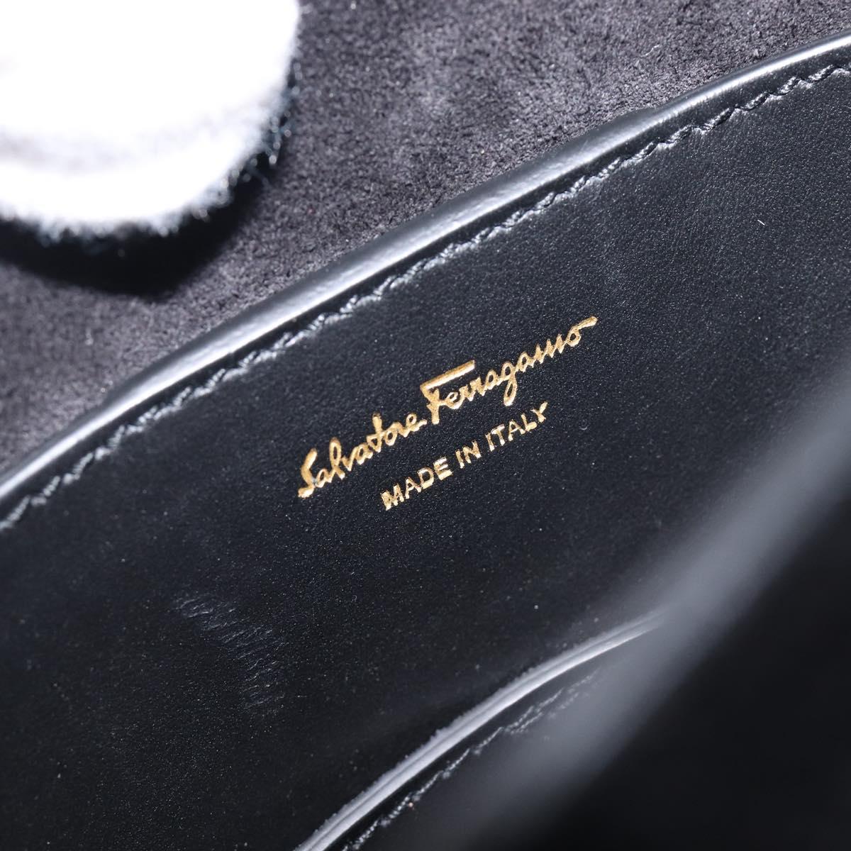 Salvatore Ferragamo Gancini Hand Bag Leather 2way Black Gold Auth 167828V