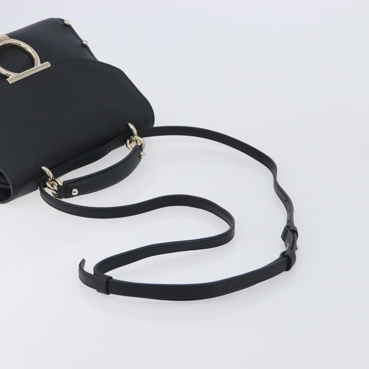 Salvatore Ferragamo Gancini Hand Bag Leather 2way Black Gold Auth 167828V