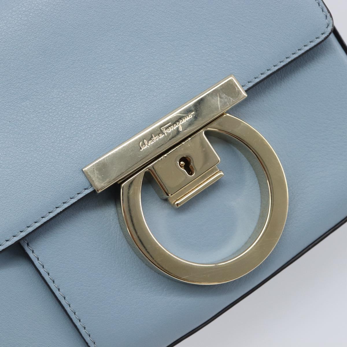 Salvatore Ferragamo Gancini Shoulder Bag Leather Light Blue Gold Auth 167830V