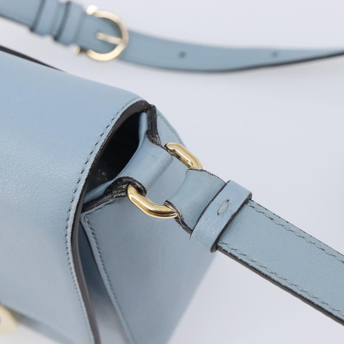 Salvatore Ferragamo Gancini Shoulder Bag Leather Light Blue Gold Auth 167830V