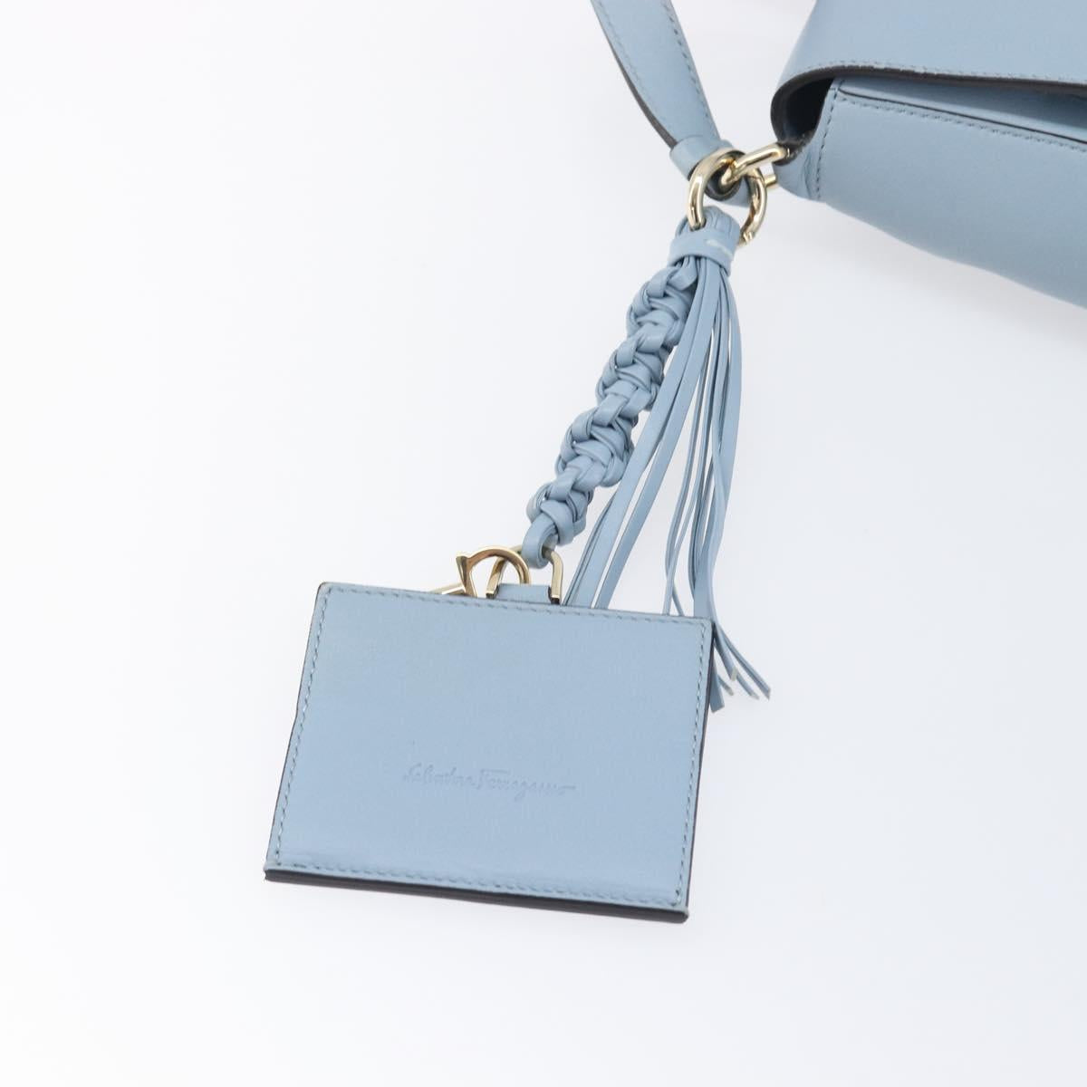 Salvatore Ferragamo Gancini Shoulder Bag Leather Light Blue Gold Auth 167830V