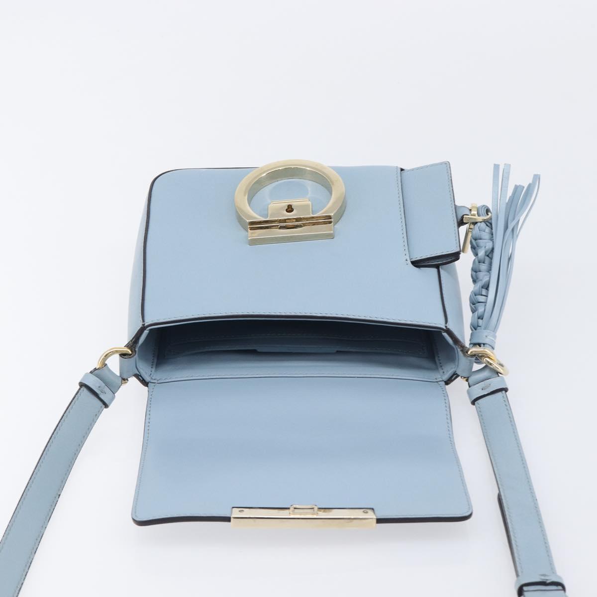 Salvatore Ferragamo Gancini Shoulder Bag Leather Light Blue Gold Auth 167830V