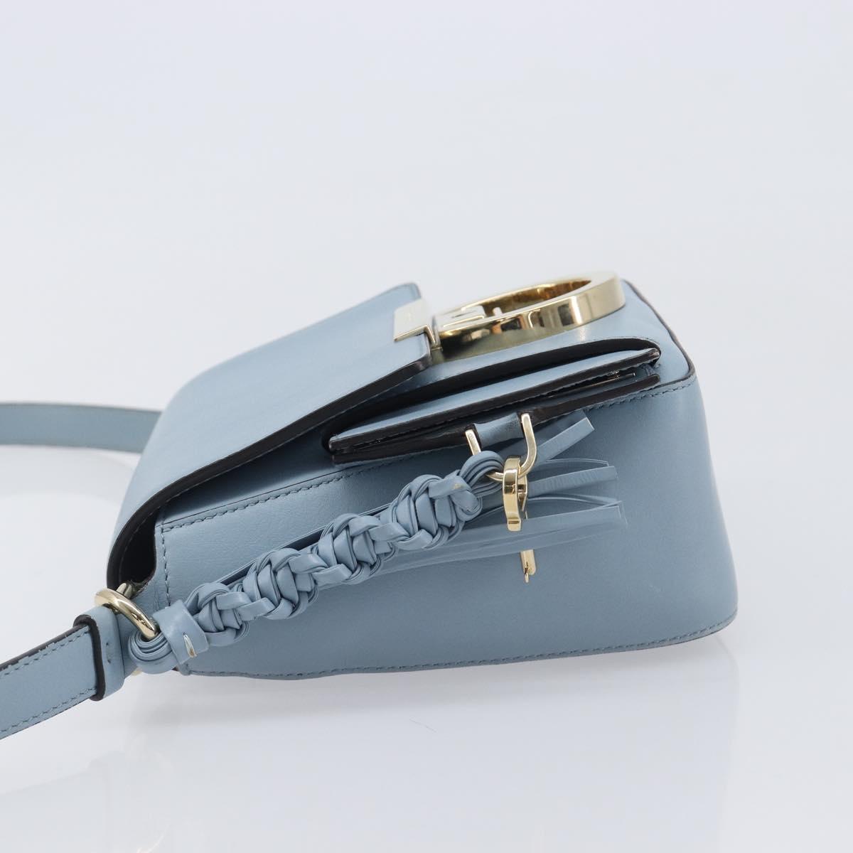 Salvatore Ferragamo Gancini Shoulder Bag Leather Light Blue Gold Auth 167830V
