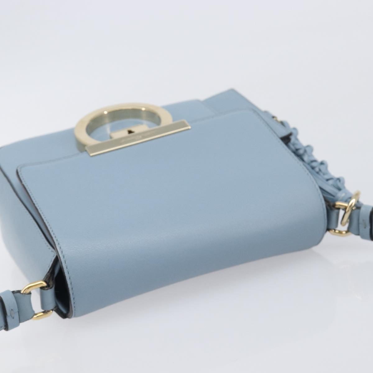 Salvatore Ferragamo Gancini Shoulder Bag Leather Light Blue Gold Auth 167830V