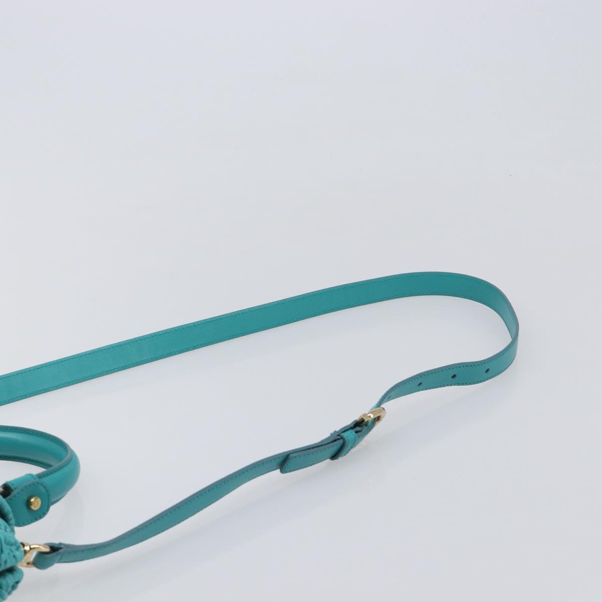 Salvatore Ferragamo Gancini Hand Bag Rattan Turquoise Blue Gold Auth 167831V