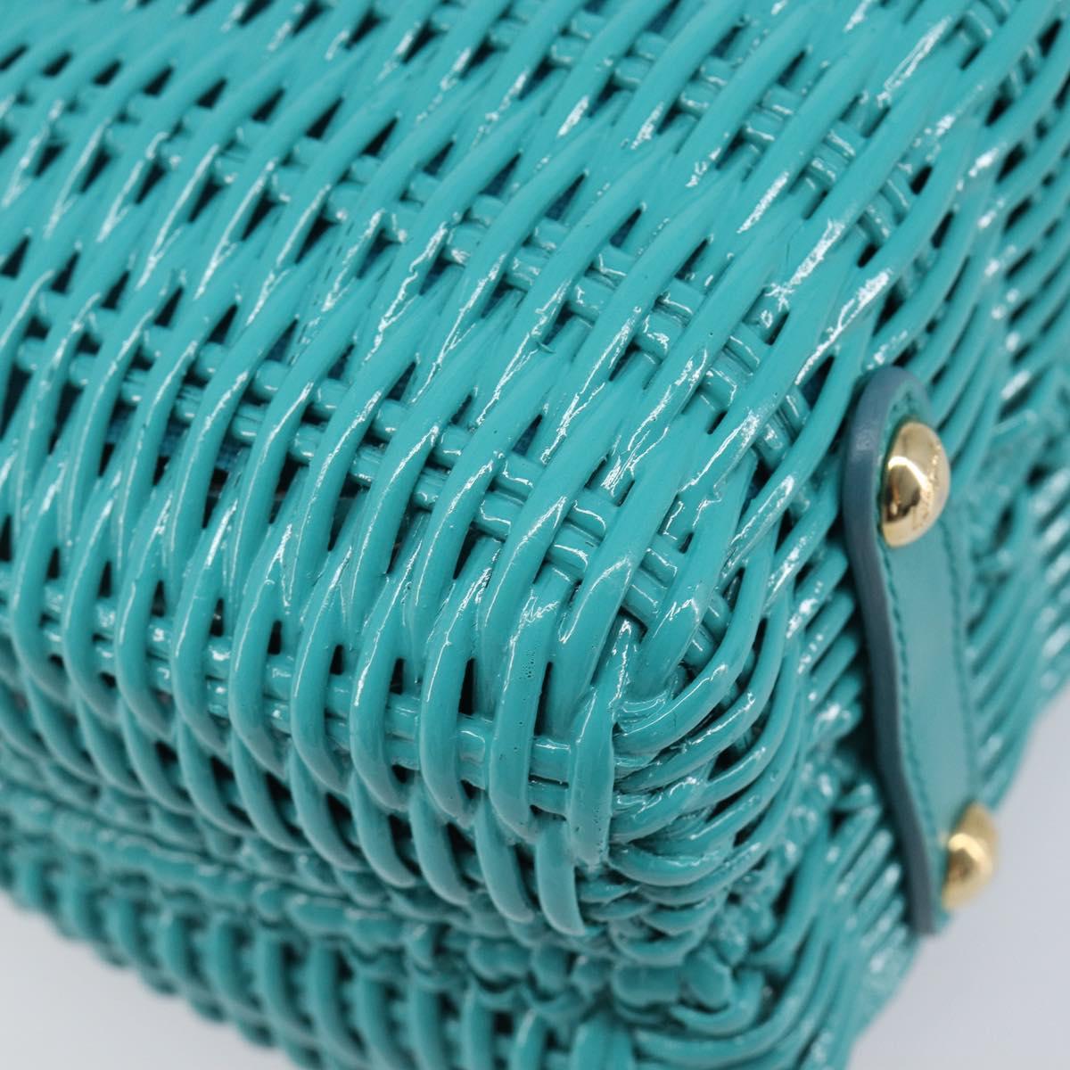 Salvatore Ferragamo Gancini Hand Bag Rattan Turquoise Blue Gold Auth 167831V