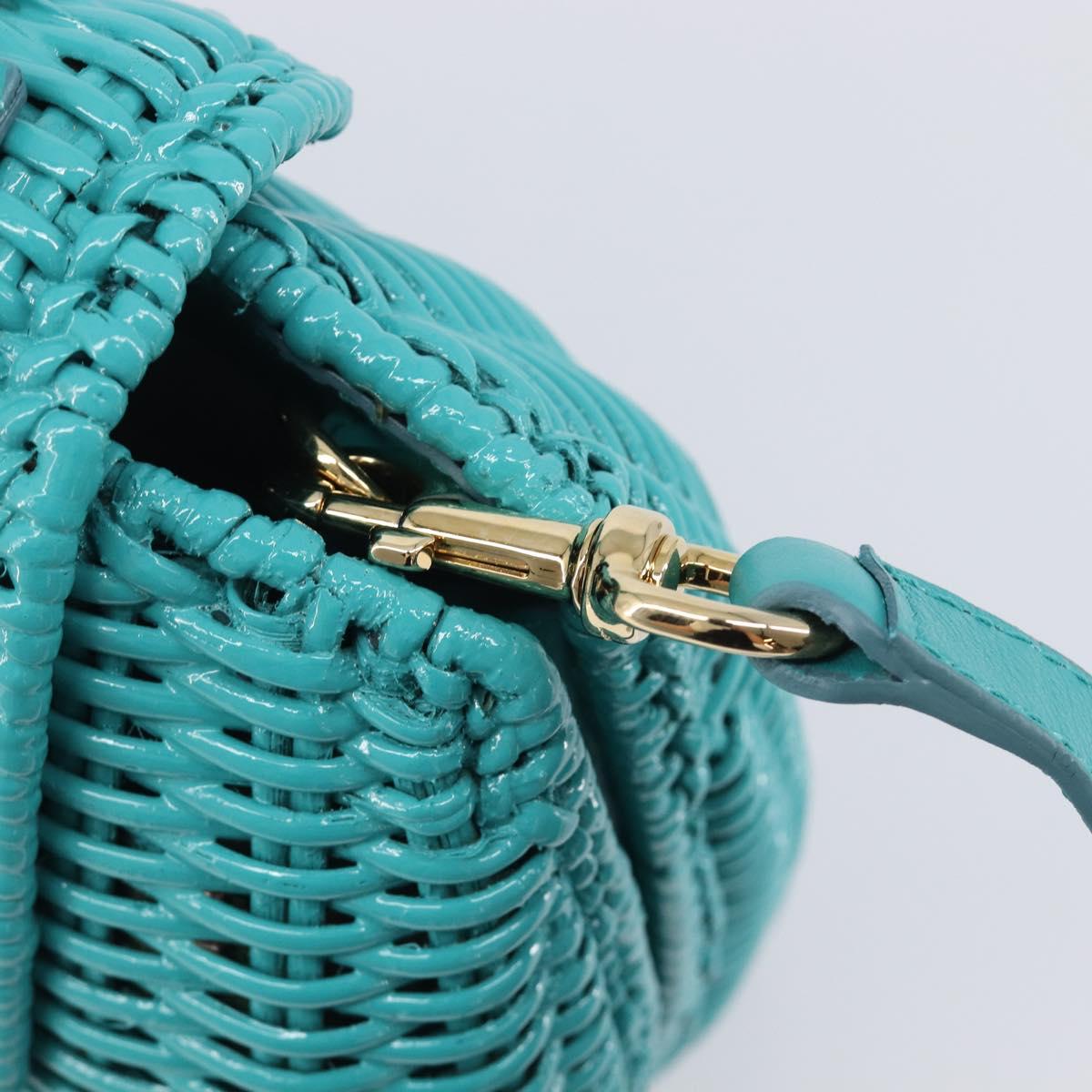 Salvatore Ferragamo Gancini Hand Bag Rattan Turquoise Blue Gold Auth 167831V