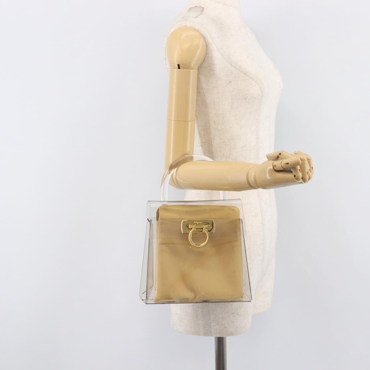 Salvatore Ferragamo Gancini Hand Bag Plastic Clear Gold Auth 167832V