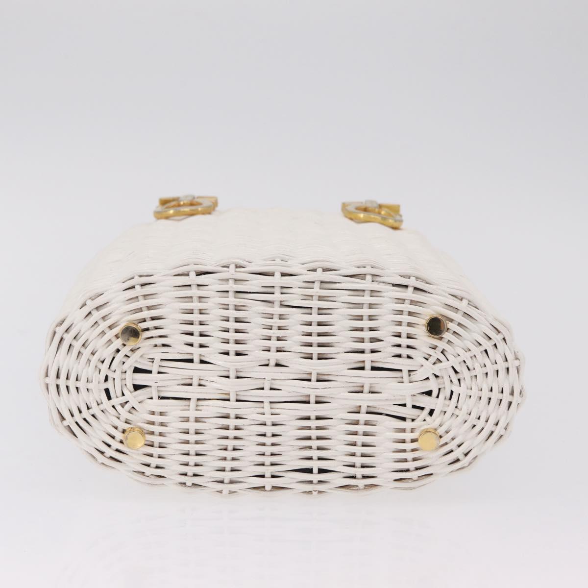 Salvatore Ferragamo Ganchei Hand Bag Rattan White Gold Auth 167833A