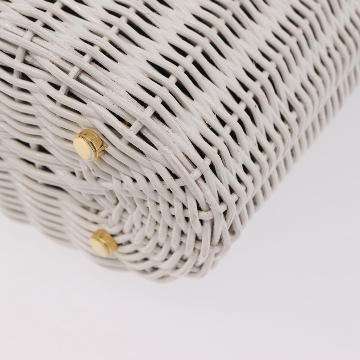 Salvatore Ferragamo Ganchei Hand Bag Rattan White Gold Auth 167833A