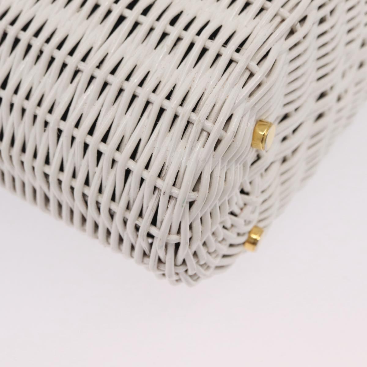 Salvatore Ferragamo Ganchei Hand Bag Rattan White Gold Auth 167833A