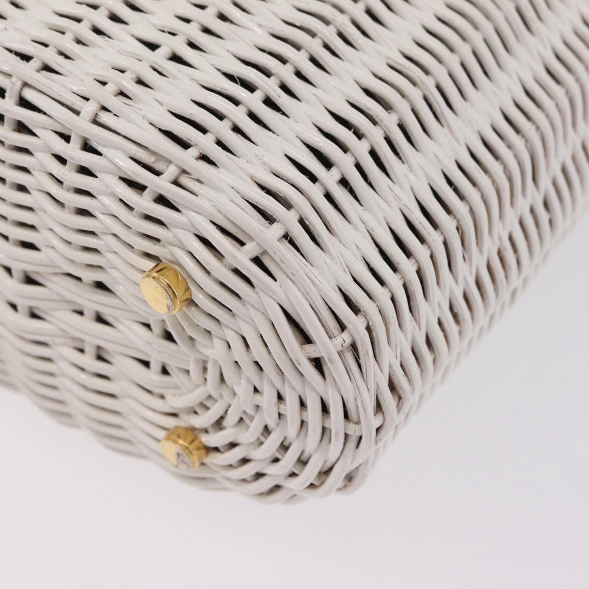 Salvatore Ferragamo Ganchei Hand Bag Rattan White Gold Auth 167833A