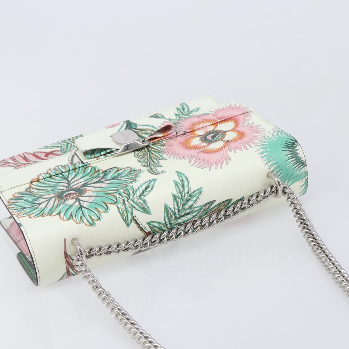 Salvatore Ferragamo Vala Chain Shoulder Bag Leather White Silver Auth 167834V