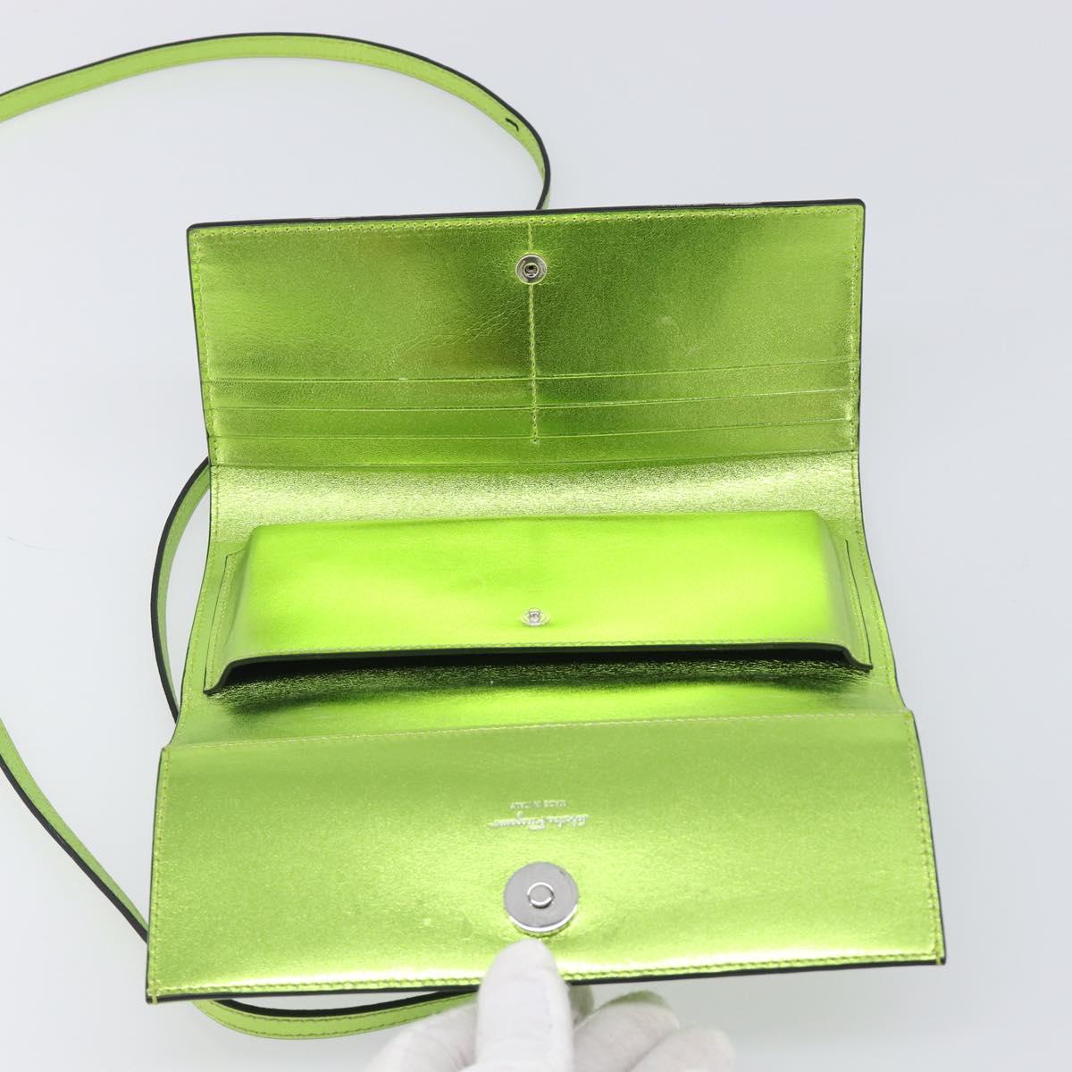 Salvatore Ferragamo Gancini Hand Wallet Leather 2way Metallic Green Auth 167835V