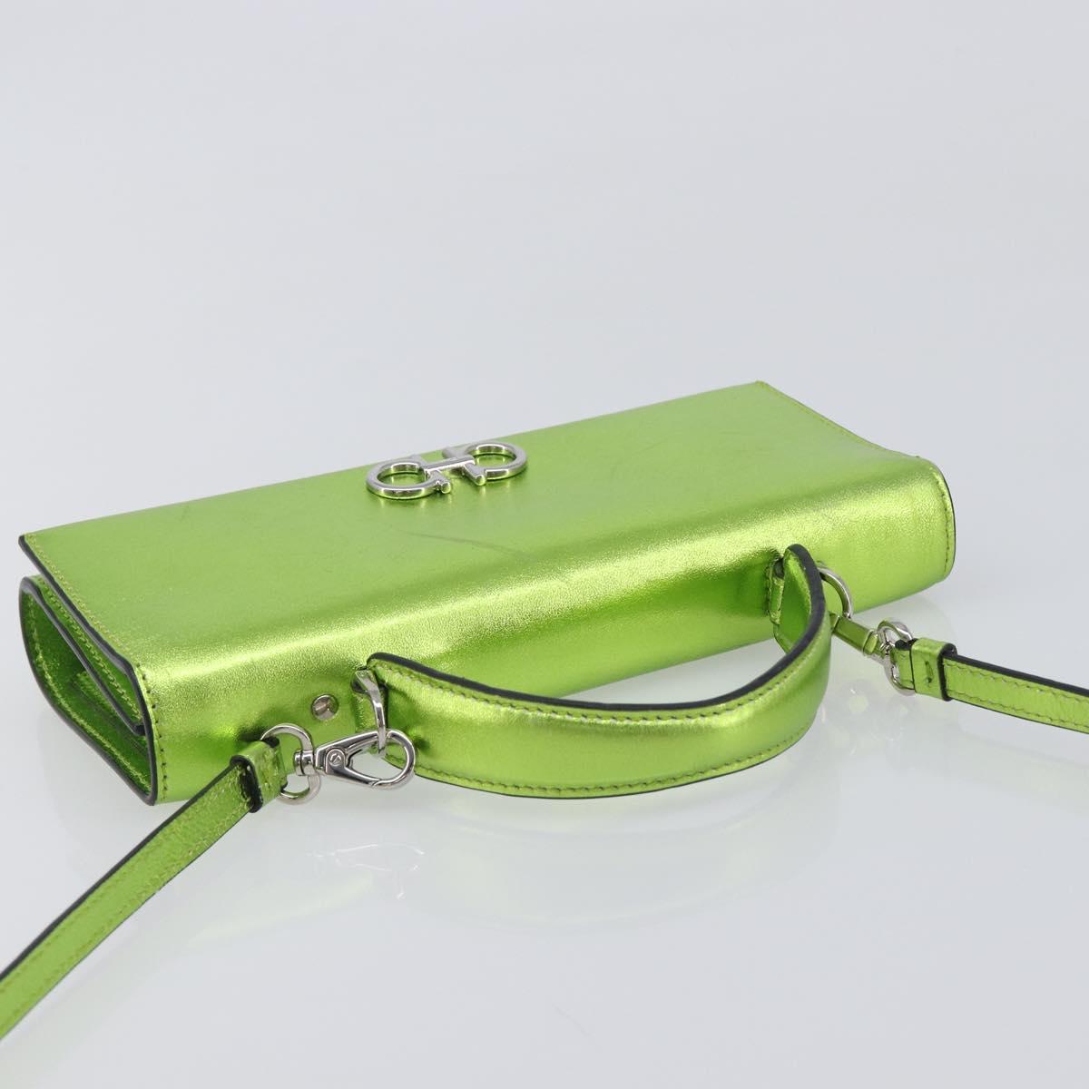 Salvatore Ferragamo Gancini Hand Wallet Leather 2way Metallic Green Auth 167835V
