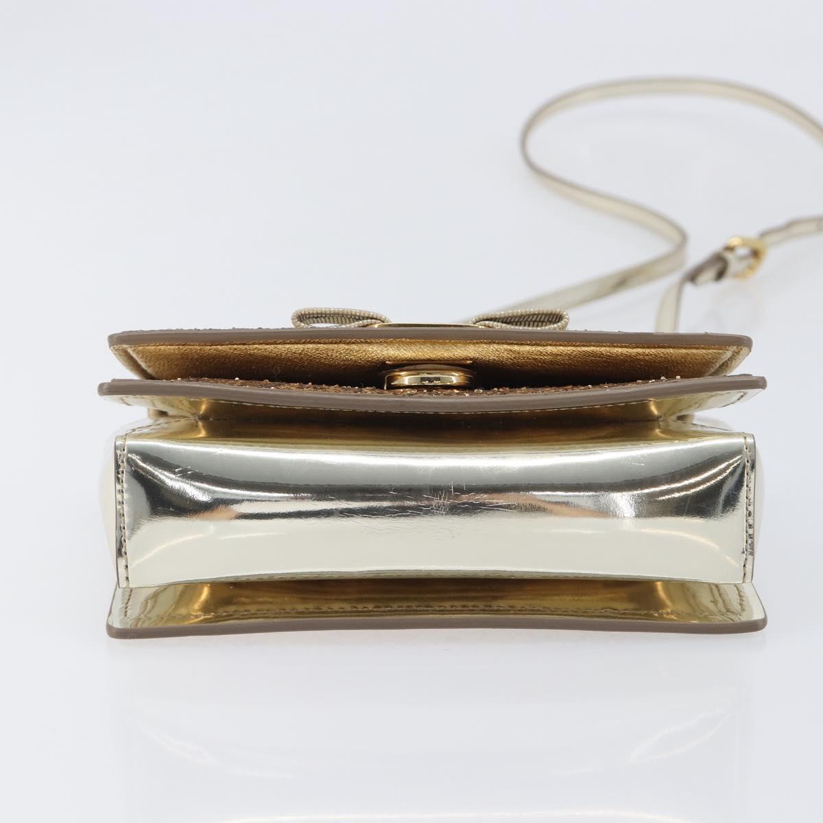 Salvatore Ferragamo Vala Chain Hand Bag Enamel 2way Champagne Gold Auth 167836V