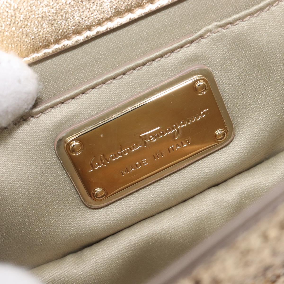 Salvatore Ferragamo Vala Chain Hand Bag Enamel 2way Champagne Gold Auth 167836V