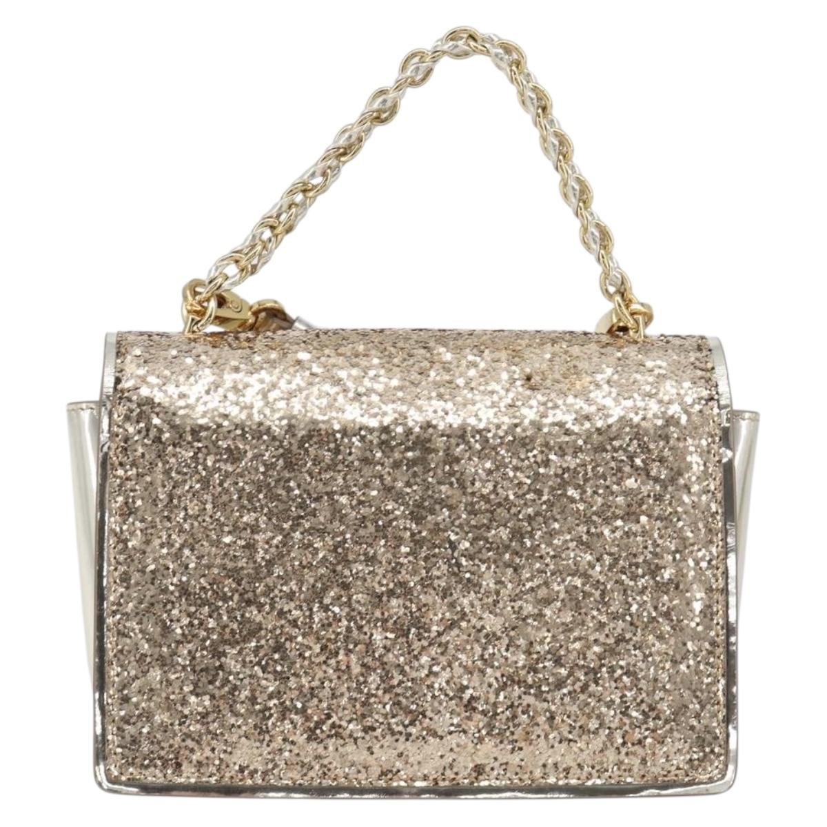 Salvatore Ferragamo Vala Chain Hand Bag Enamel 2way Champagne Gold Auth 167836V