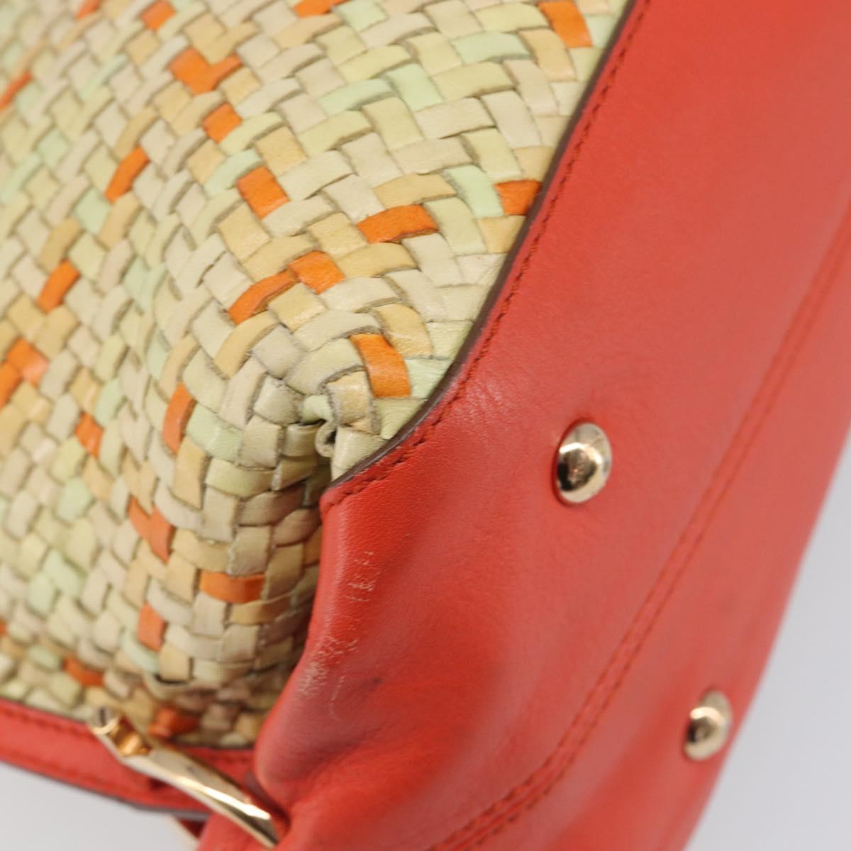 Salvatore Ferragamo Hand Bag Leather 2way Orange Gold Auth 167837A