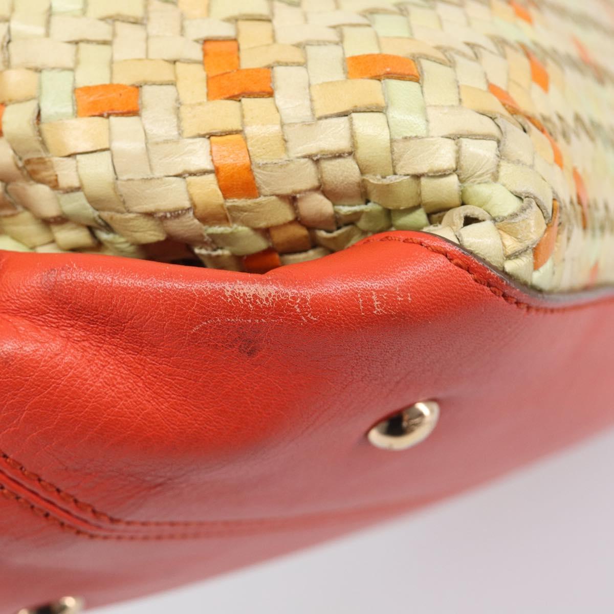 Salvatore Ferragamo Hand Bag Leather 2way Orange Gold Auth 167837A