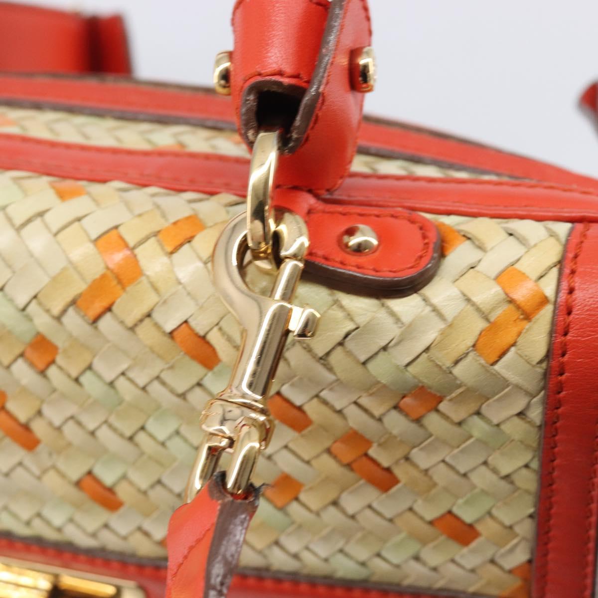 Salvatore Ferragamo Hand Bag Leather 2way Orange Gold Auth 167837A