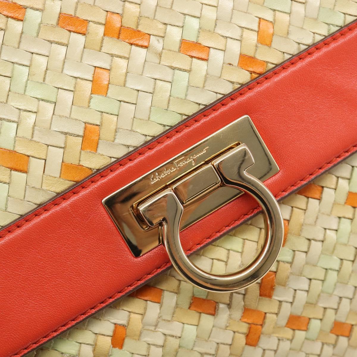 Salvatore Ferragamo Hand Bag Leather 2way Orange Gold Auth 167837A